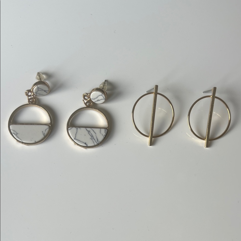 Gold and White Geometric Earrings